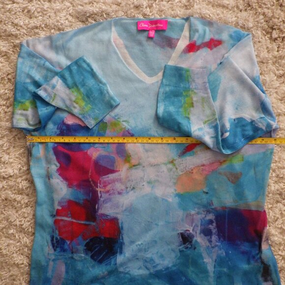 Claire Desjardins Women's Multicolor 3/4 Sleeve V Neck Top Size L Artsy Chic - Picture 6 of 8